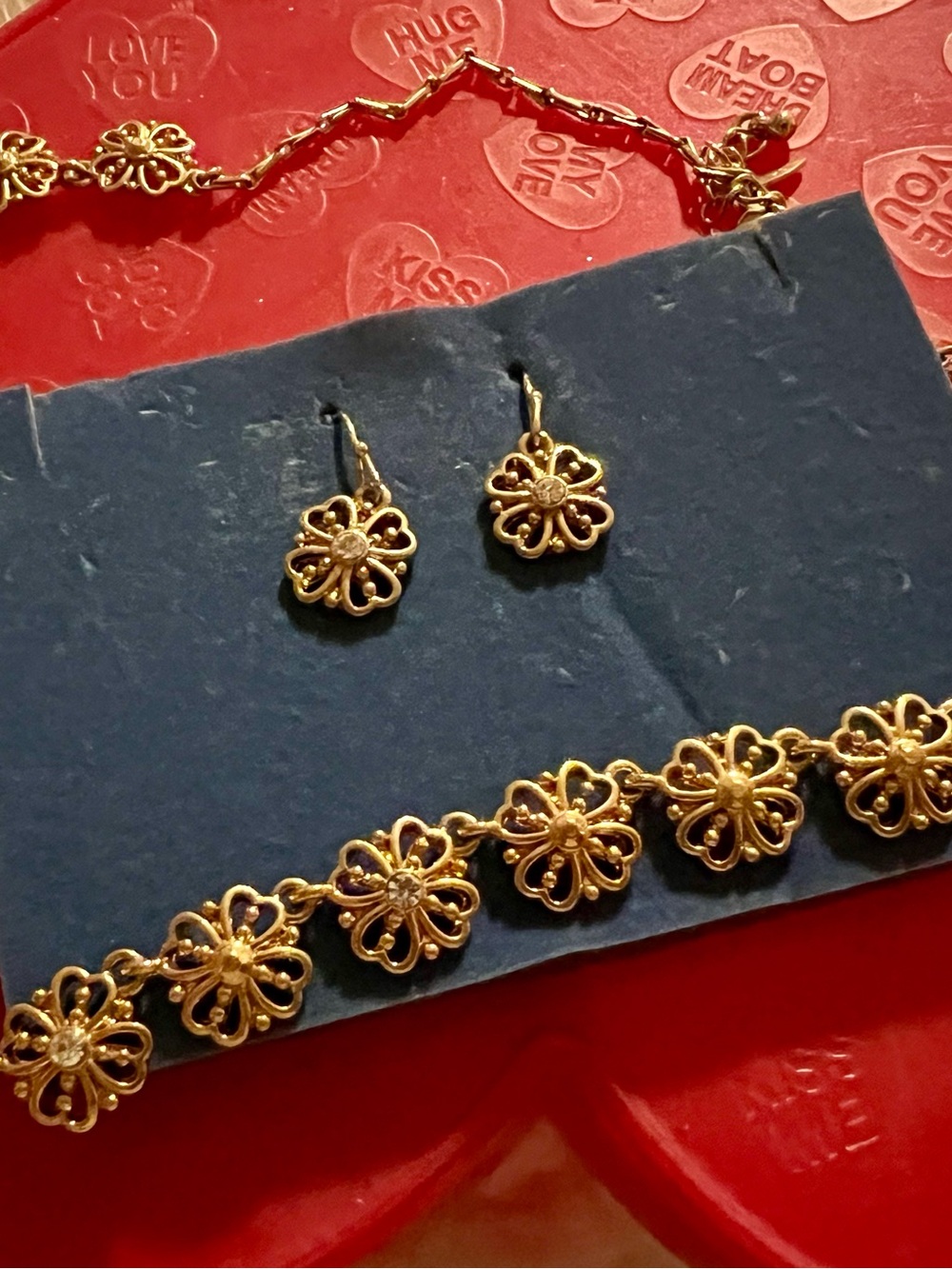 Avon Gold Floral Drop Earrings - Filigree Flower Design